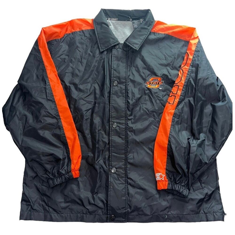 Oklahoma State Cowboys Starter Jacket Size L Windbreaker Black Snap Buttons